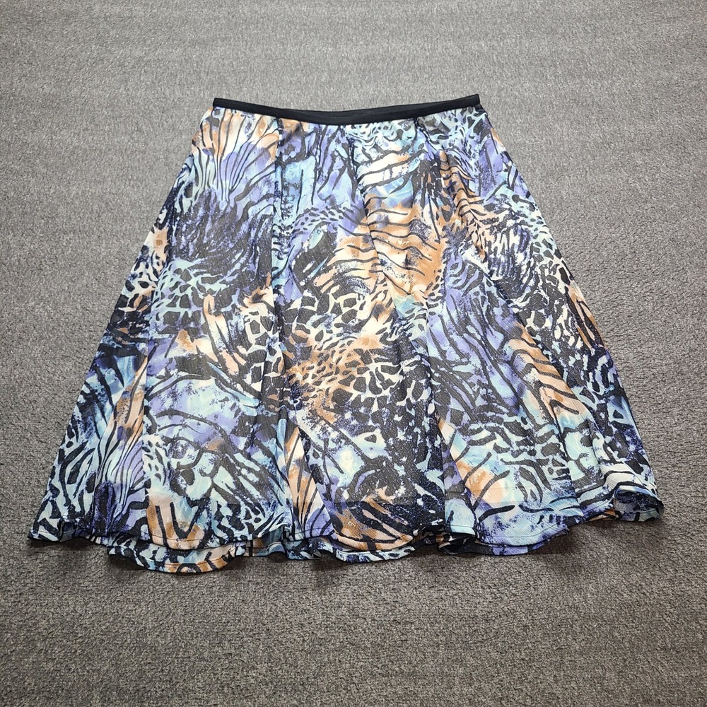 Nic+Zoe Mesh A-Line Skirt Womens 8P Blue Abstract Animal Print Excellent Flowy